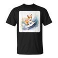Corgi Surfing Wave Dog Surfing Corgi At The Beach Unisex T-Shirt