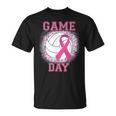 Game Day Pink Ribbon Volleyball Tackle Breast Cancer Warrior T-Shirt