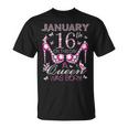 On January 16Th A Queen Was Born Aquarius Capricorn Birthday T-Shirt