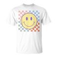 Retro Happy Face Checkered Pattern Smile Face Trendy T-Shirt