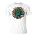 Western Country Texas Cowgirl Turquoise Cowhide Sunflower Unisex T-Shirt