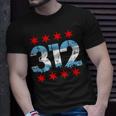 312 Chicago Area Code City Skyline Flag Distressed T-Shirt Gifts for Him