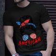4Th Of July 2023 Messy Bun Patriotic All American Girl Gifts Unisex T-Shirt Gifts for Him