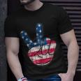 American Flag Peace Sign Hand 4Th Fourth Of July Unisex T-Shirt Gifts for Him
