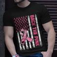Back The Pink Warrior Flag American Breast Cancer Awareness Breast Cancer Awareness Funny Gifts Unisex T-Shirt Gifts for Him