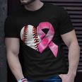 Baseball Heart Pink Ribbon Warrior Breast Cancer Awareness T-Shirt Gifts for Him