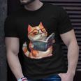 Bookish Cat With Glasses - Cute & Intellectual Design Unisex T-Shirt Gifts for Him