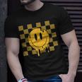Cute Retro Happy Face Checkered Pattern Yellow Melting Face Unisex T-Shirt Gifts for Him