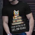 Easily Distracted By Cats And Books Cat & Book Lover T-Shirt Gifts for Him