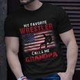My Favorite Wrestler Calls Me Grandpa Fathers Day Usa Flag Unisex T-Shirt Gifts for Him