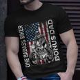 One Badass Biker Bonus Dad Grunge American Flag Skeleton Funny Gifts For Dad Unisex T-Shirt Gifts for Him
