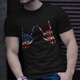 Patriotic Usa Flag Skeleton Rock On Devil Horns 4Th Of July Patriotic Funny Gifts Unisex T-Shirt Gifts for Him