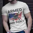 Funny Fathers Day Pun Us Flag Deadly Dad Armed And Dadly Unisex T-Shirt Gifts for Him