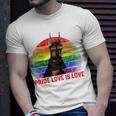 Retro Lgbt Pride Love Is Love Doberman Dog Unisex T-Shirt Gifts for Him