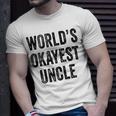 Worlds Okayest Uncle Guncle Dad Birthday Funny Distressed Unisex T-Shirt Gifts for Him