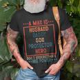 A Man Is Husband Daddy Son Protector Hero Fathers Day Unisex T-Shirt Gifts for Old Men
