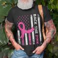 Back The Pink Ribbon American Flag Breast Cancer Awareness T-Shirt Gifts for Old Men