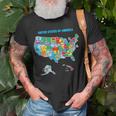 Colorful United States Of America Map Us Landmarks Icons T-Shirt Gifts for Old Men