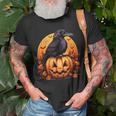 Crow Bird On Pumpkin Crow And Jack O Lantern Halloween Party T-Shirt Gifts for Old Men