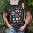Funny Motorcycle I Kissed A Biker And I Liked It Unisex T-Shirt Gifts for Old Men