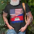 Half Cambodian Flag Vintage Cambodia Usa T-Shirt Gifts for Old Men