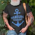 Hamburg Germany Port City Blue Anchor Design Unisex T-Shirt Gifts for Old Men