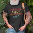 Husband Daddy Protector Hero Dad Fathers Day Vintage Unisex T-Shirt Gifts for Old Men