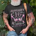 On January 16Th A Queen Was Born Aquarius Capricorn Birthday T-Shirt Gifts for Old Men