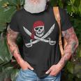 Jolly Roger Pirate Skull And Cutlasses Flag Distressed T-Shirt Gifts for Old Men