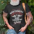 Montgomery Blood Runs Through My Veins Last Name Family T-Shirt Gifts for Old Men