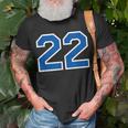 Number 22 Sports White Blue Lucky Number T-Shirt Gifts for Old Men