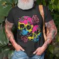 Pansexual Pride Pan Flag Skull Roses Subtle Lgbtq Unisex T-Shirt Gifts for Old Men