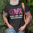 Peace Love Cure Pink Ribbon Breast Cancer Awareness T-Shirt Gifts for Old Men