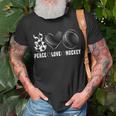 Peace Love Hockey Funny Mommy Dad Boys Girls Son Daughter Unisex T-Shirt Gifts for Old Men
