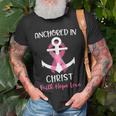 Pink Breast Cancer Quote Anchored In Christ Faith Hope Love T-Shirt Gifts for Old Men