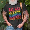 Say Gay Protect Trans Kids Read Banned Books Groovy Unisex T-Shirt Gifts for Old Men