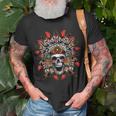 Screaming Skull In Native American Indian Headdress Feathers Native American T-Shirt Gifts for Old Men