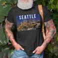 Seattle Washington Skyline Space Needle Mount Rainier T-Shirt Gifts for Old Men