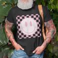 Smile Face Pink Vintage Checkered Pattern Retro Happy Face Unisex T-Shirt Gifts for Old Men