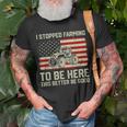 I Stopped Farming To Be Here Tractor Vintage American Flag T-Shirt Gifts for Old Men