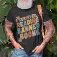 Vintage Book Lover I Survived Reading Banned Books Unisex T-Shirt Gifts for Old Men