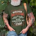 Holder Blood Runs Through My Veins Family Christmas T-Shirt Gifts for Old Men