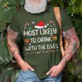 Most Likely To Drink With The Elves Elf Family Christmas T-Shirt Gifts for Old Men