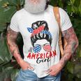 4Th Of July 2023 Messy Bun Patriotic All American Girl Gifts Unisex T-Shirt Gifts for Old Men
