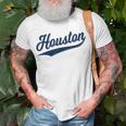 Houston Sports Script Cursive Text Classic Swoosh T-Shirt Gifts for Old Men