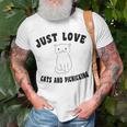 Just Love Cats And Picnicking Cat-Saying T-Shirt Gifts for Old Men