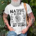 Native Blood Runs Through My Veins Fun American Day Graphic T-Shirt Gifts for Old Men