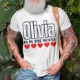 Olivia Is In The House Retro Hearts First Name Love Olivia Unisex T-Shirt Gifts for Old Men