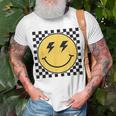 Retro Happy Face Checkered Pattern Smile Face Trendy Smiling T-Shirt Gifts for Old Men