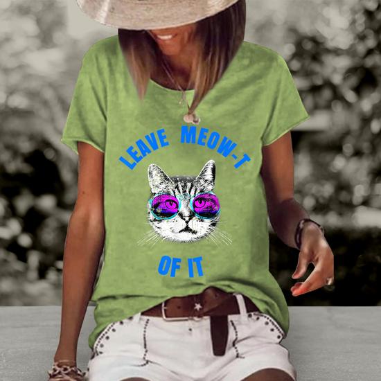 funny cat leave meow t of it cat in sunglasses it funny gifts womens loose t shirt 20230720114737